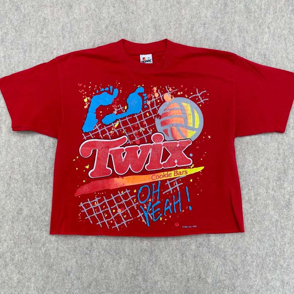 Vintage 90s Twix Shirt Red XL Single Stitch Cropped 1990s